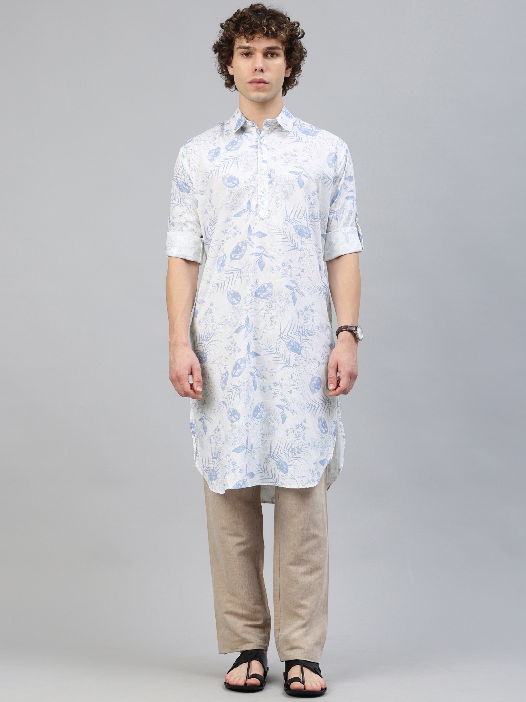 

Majestic Man Men Floral Printed Pure Cotton Kurta, Blue