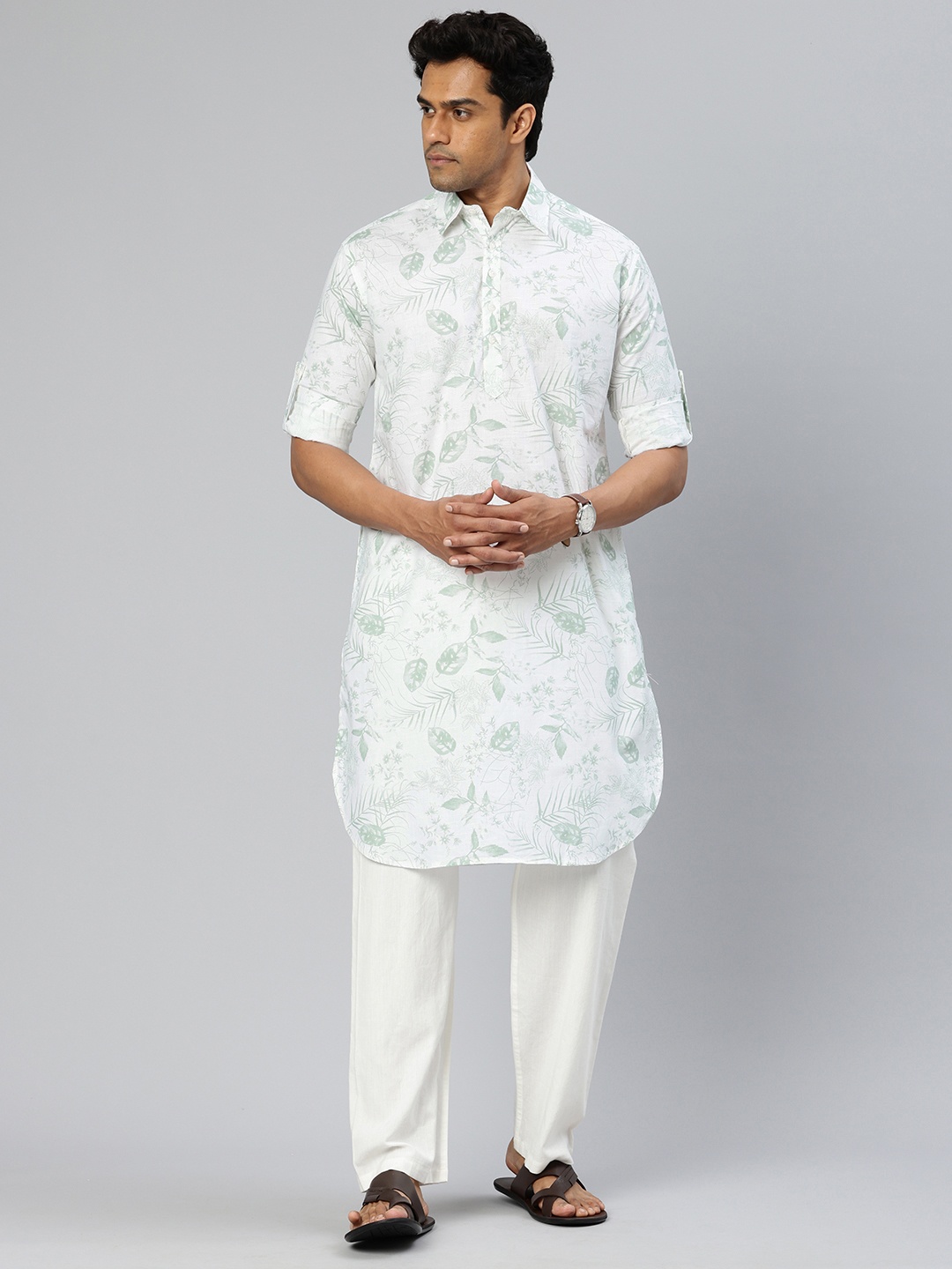 

Majestic Man Men Floral Printed Pure Cotton Kurta, Green