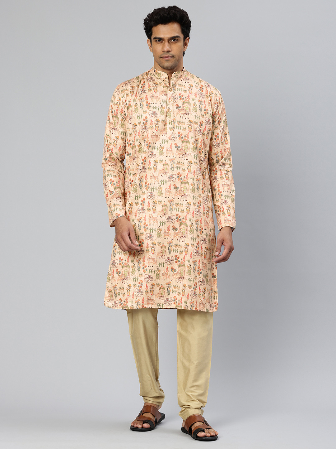 

Majestic Man Men Ethnic Motifs Printed Kurta, Beige