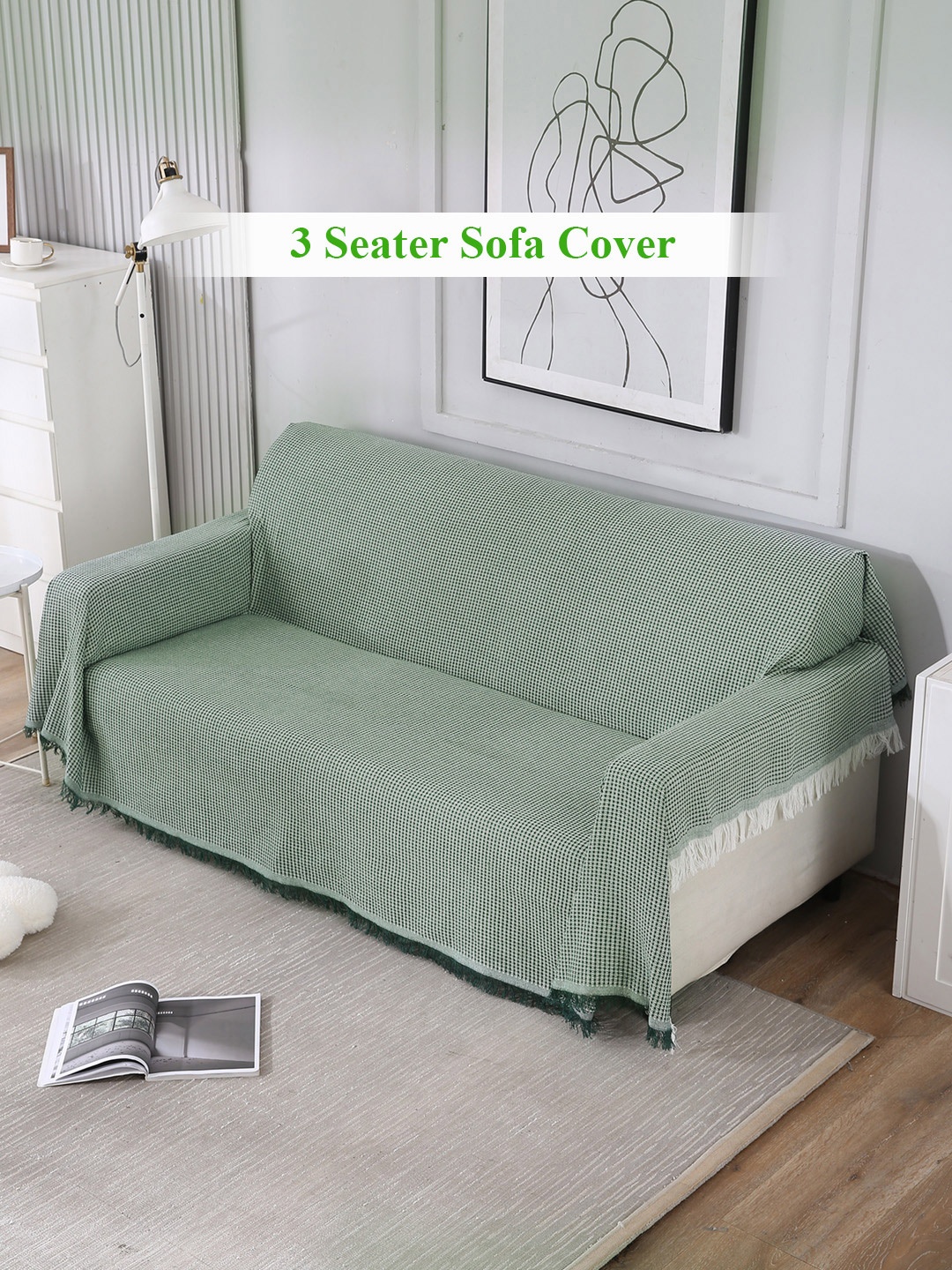 

HOKIPO Green & White Striped 3 Seater Sofa Throw Blanket