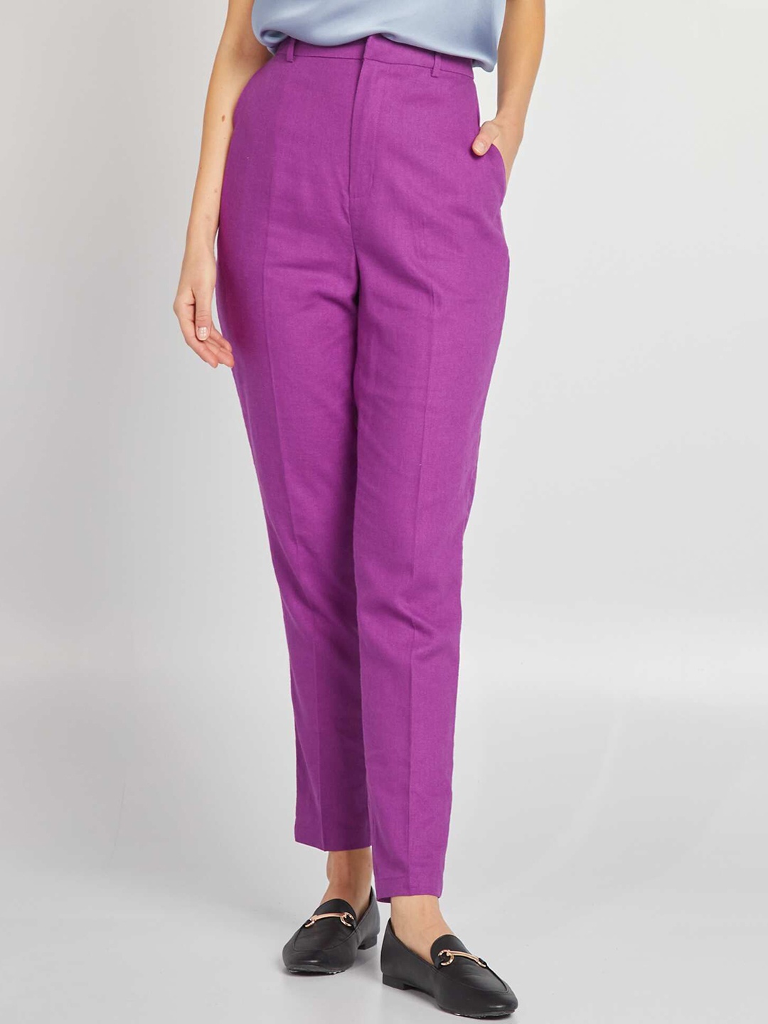 

KIABI Women Slim Fit High-Rise Pleated Trousers, Purple