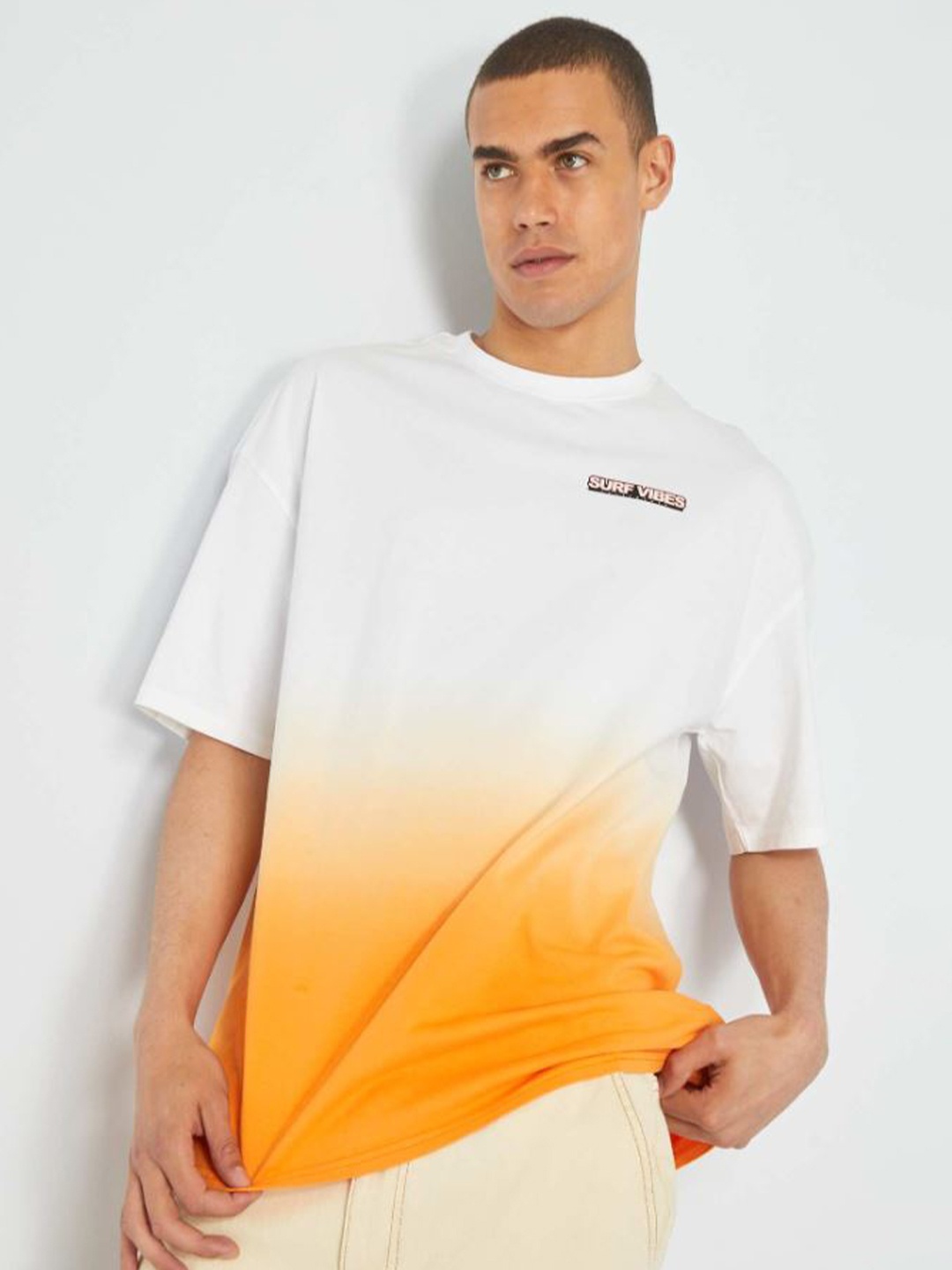 

KIABI Men Dyed Pure Cotton Boxy T-shirt, Orange