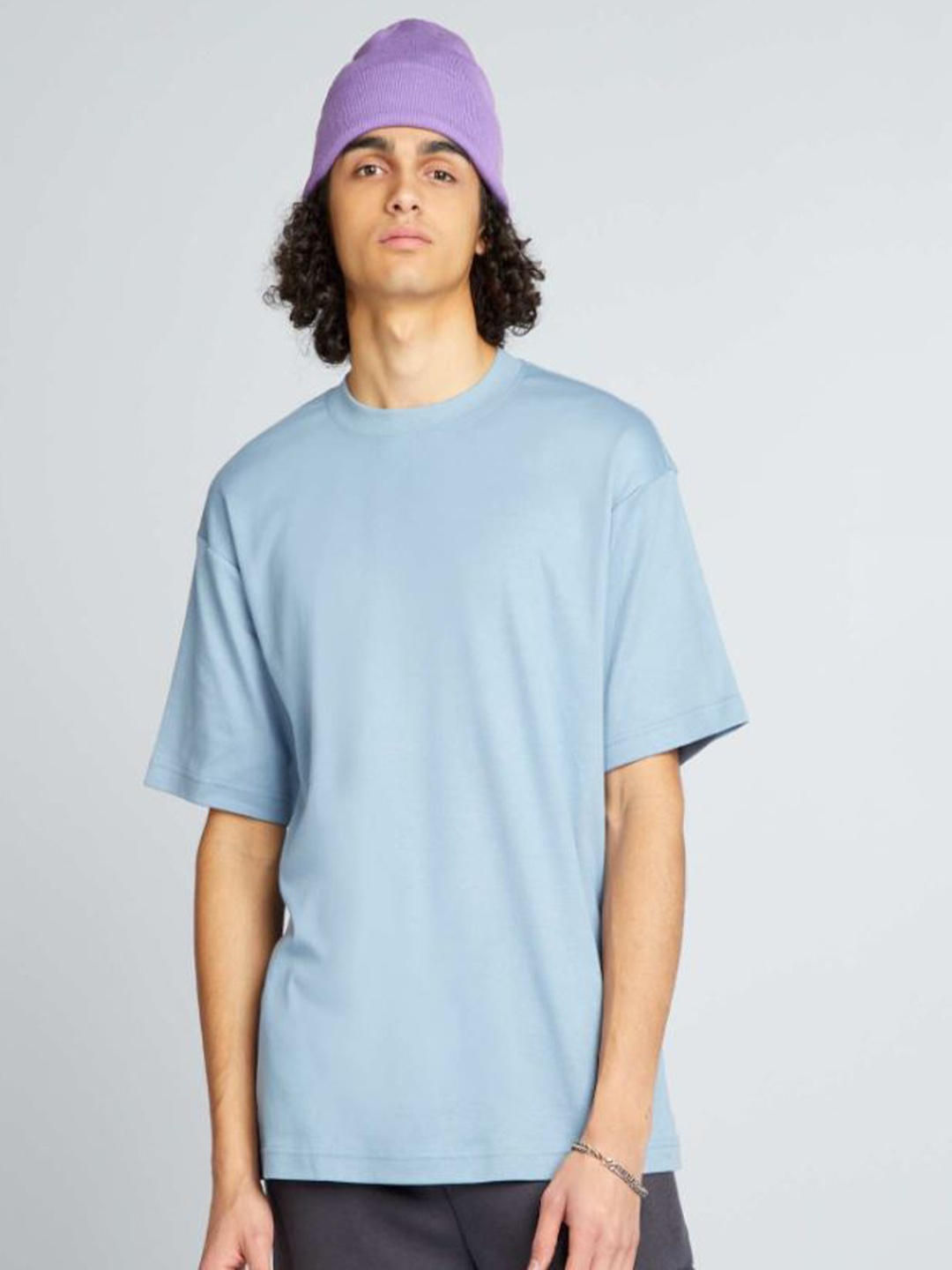 

KIABI Solid Round Neck Baggy T-shirt, Blue