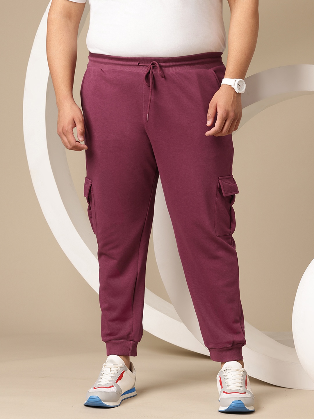 

Sztori Men Plus Size Cargo-Style Terry Joggers, Magenta