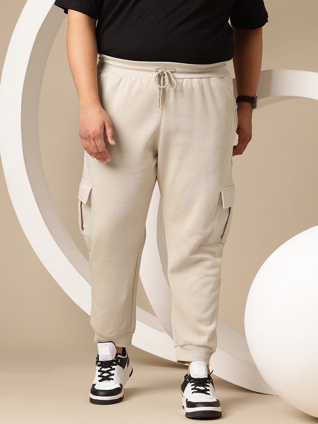 

Sztori Men Plus Size Cargo Style Joggers, Off white
