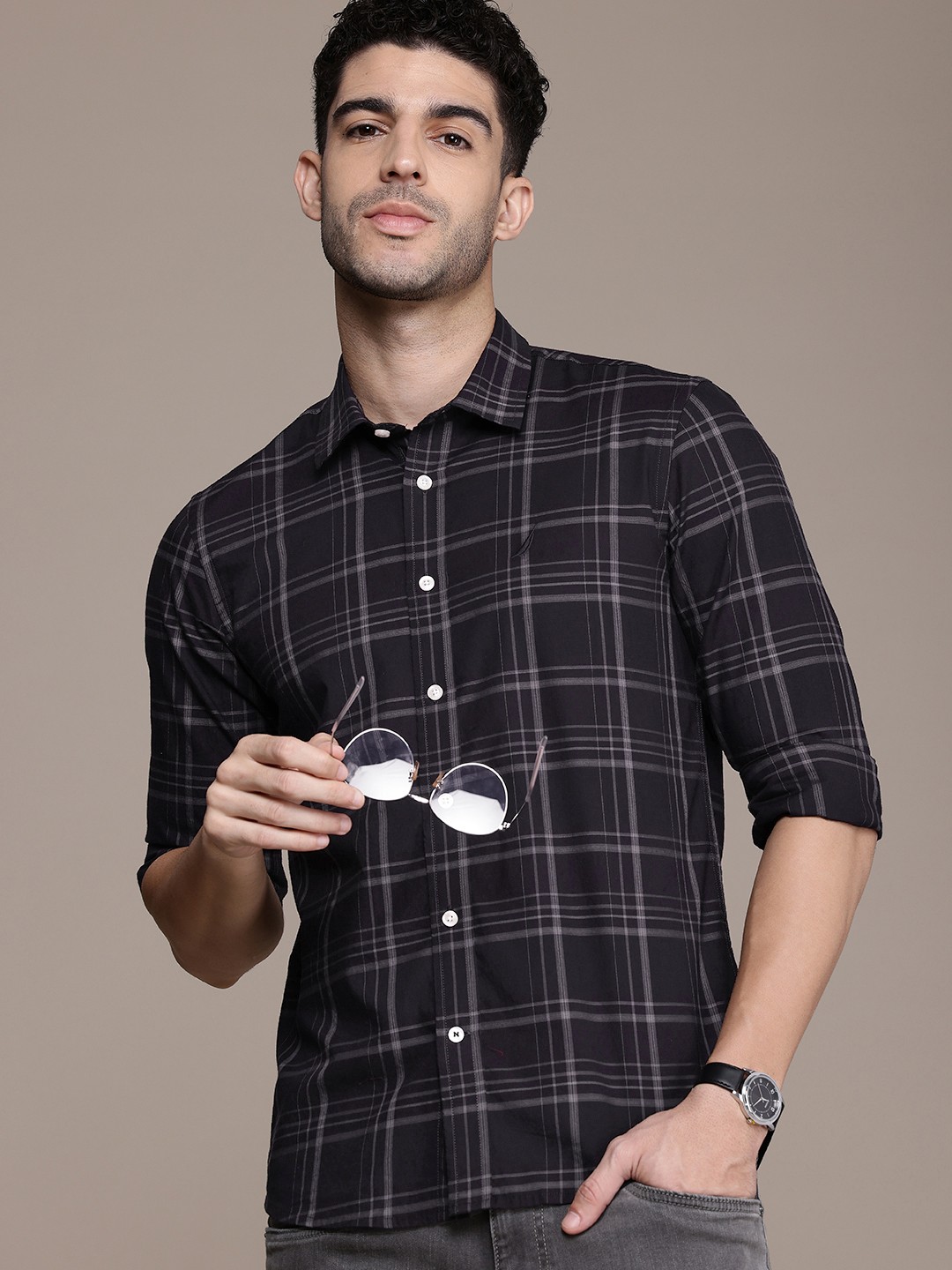 

Nautica Pure Cotton Slim Fit Tartan Checks Opaque Casual Shirt, Purple
