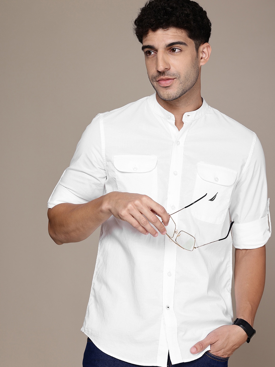 

Nautica Slim Fit Opaque Pure Cotton Casual Shirt, White