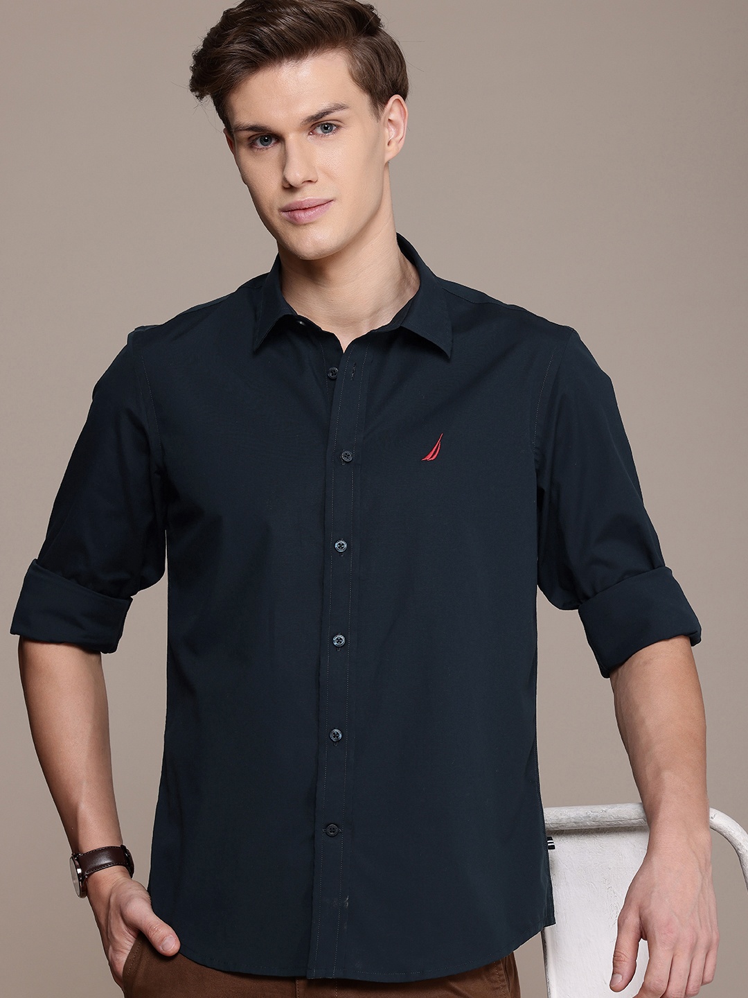 

Nautica Slim Fit Opaque Casual Shirt, Navy blue