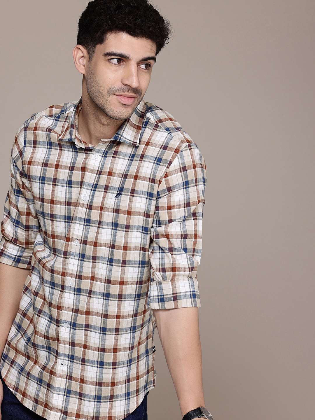 

Nautica Classic Checked Pure Cotton Casual Shirt, White