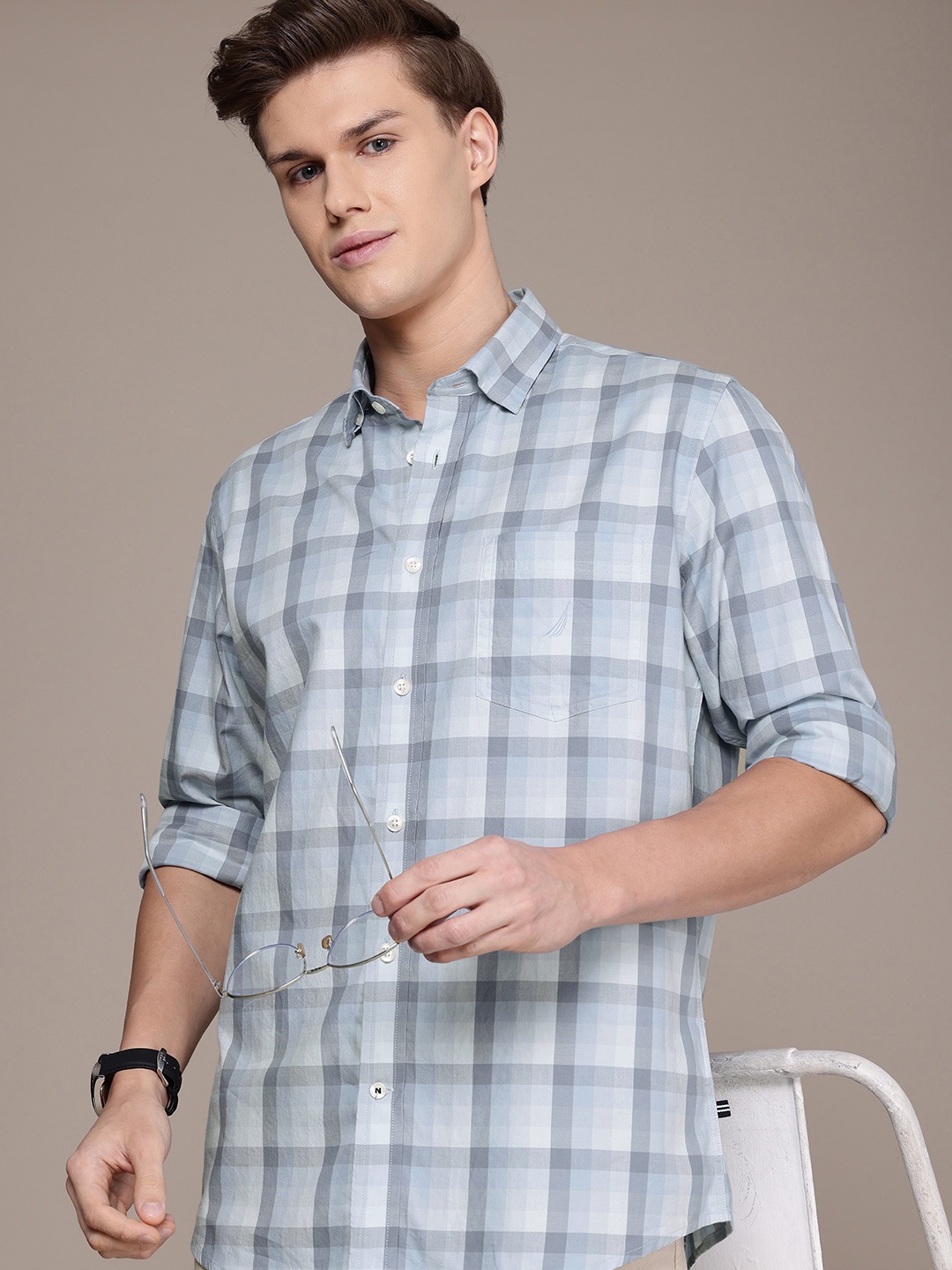 

Nautica Pure Cotton Classic Opaque Checked Casual Shirt, Blue