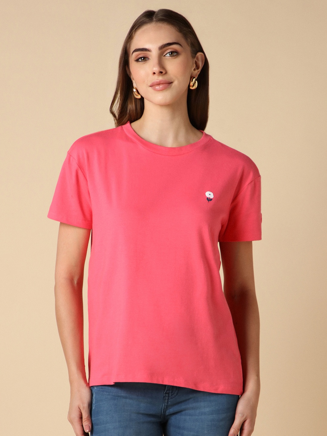 

Allen Solly Woman Printed T-shirt, Fuchsia