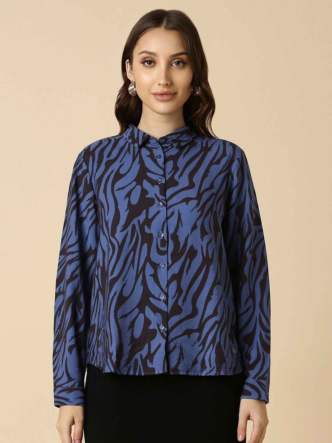 

Allen Solly Woman Straight Printed Casual Shirt, Navy blue