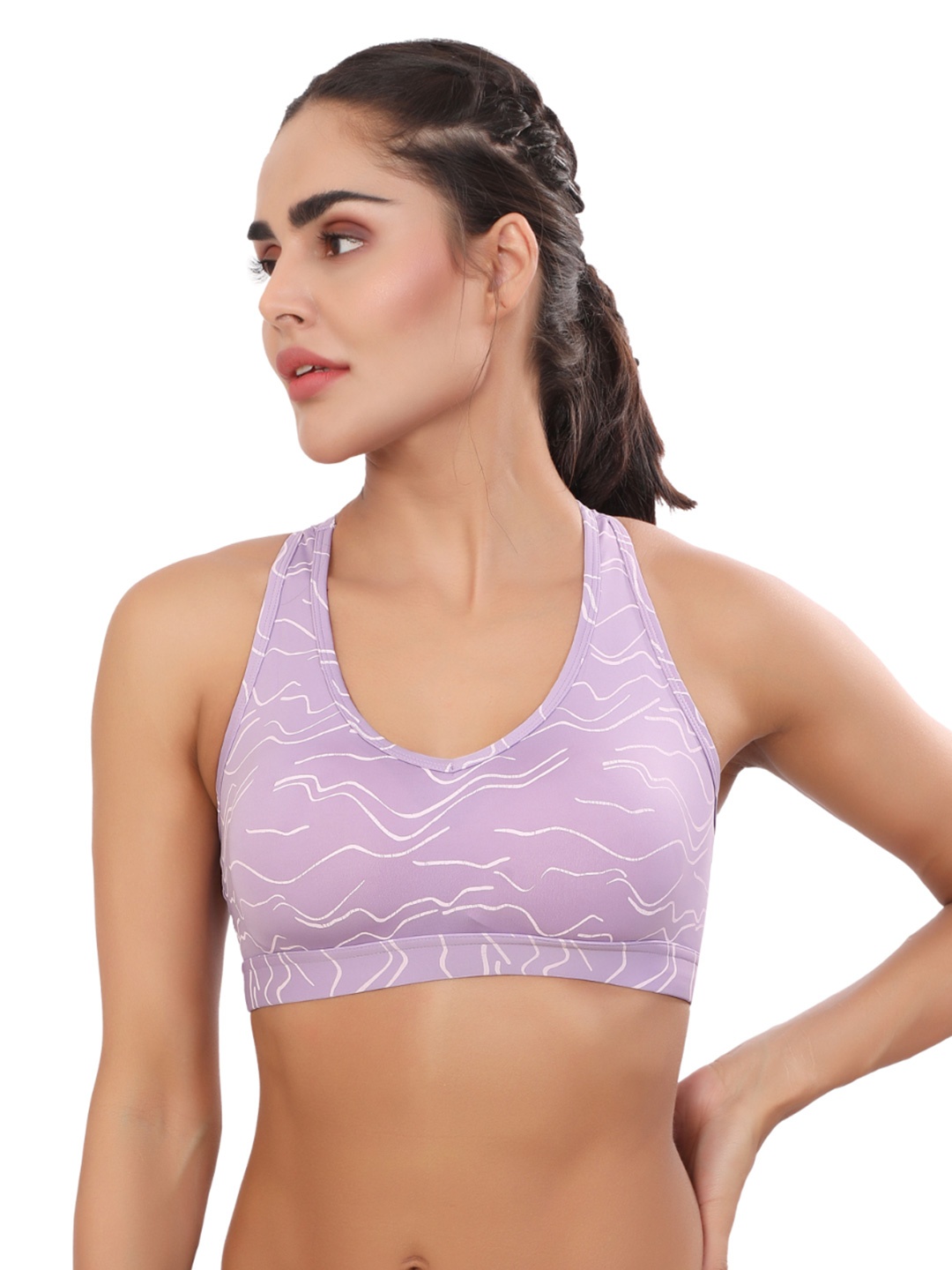 

Bella Voste Abstract Printed Full Coverage Lightly Padded Workout Bra, Purple