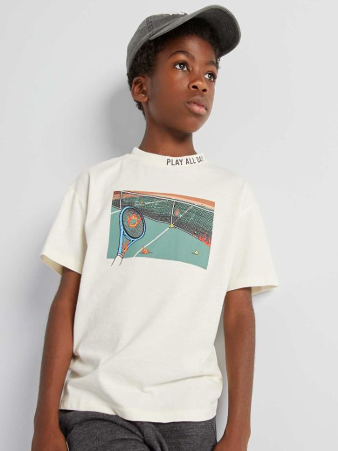 

KIABI Boys Graphic Printed T-shirt, Cream