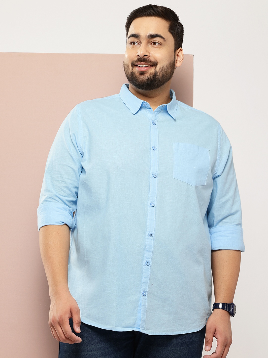 

Sztori Men Plus Size Casual Shirt, Blue