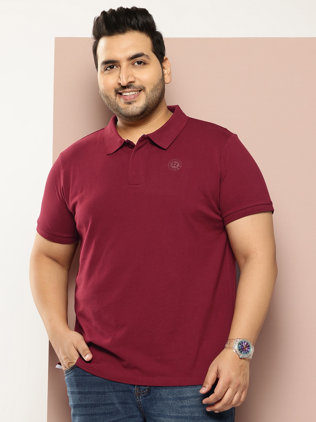 

Sztori Men Plus Size Pure Cotton Polo Collar T-shirt, Maroon