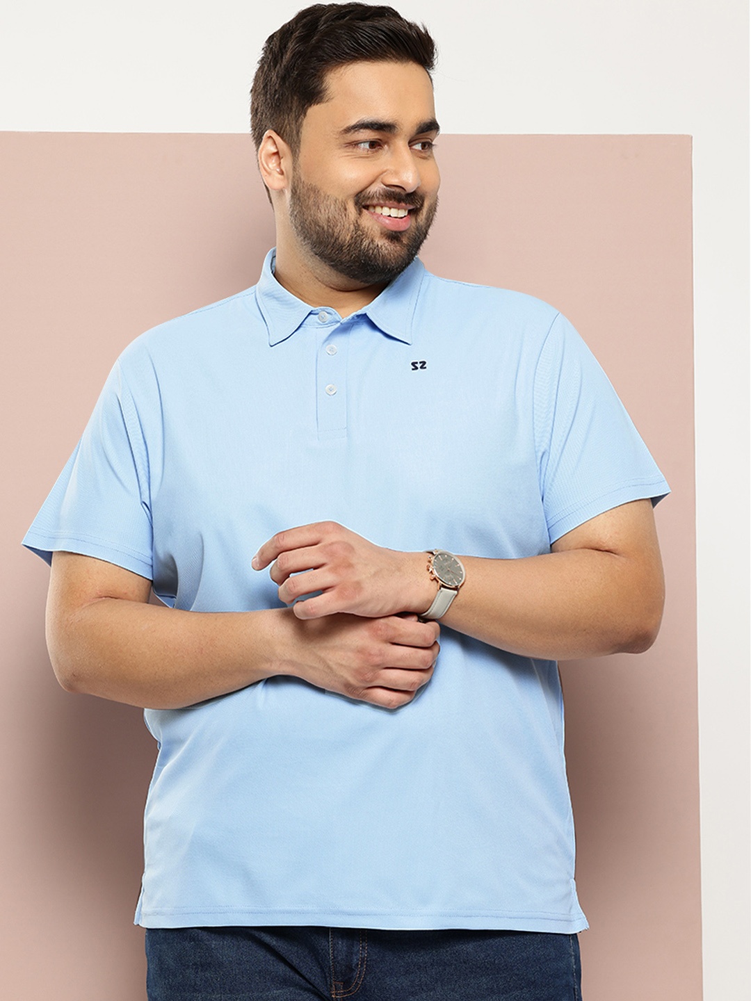 

Sztori Men Plus Size Polo Collar T-shirt, Blue