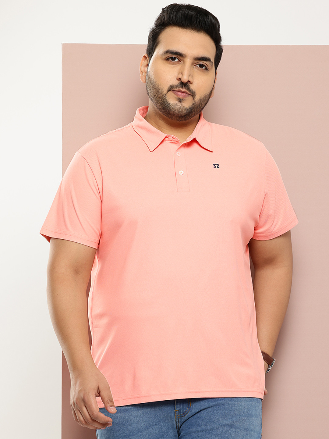 

Sztori Men Plus Size Polo Collar T-shirt, Peach