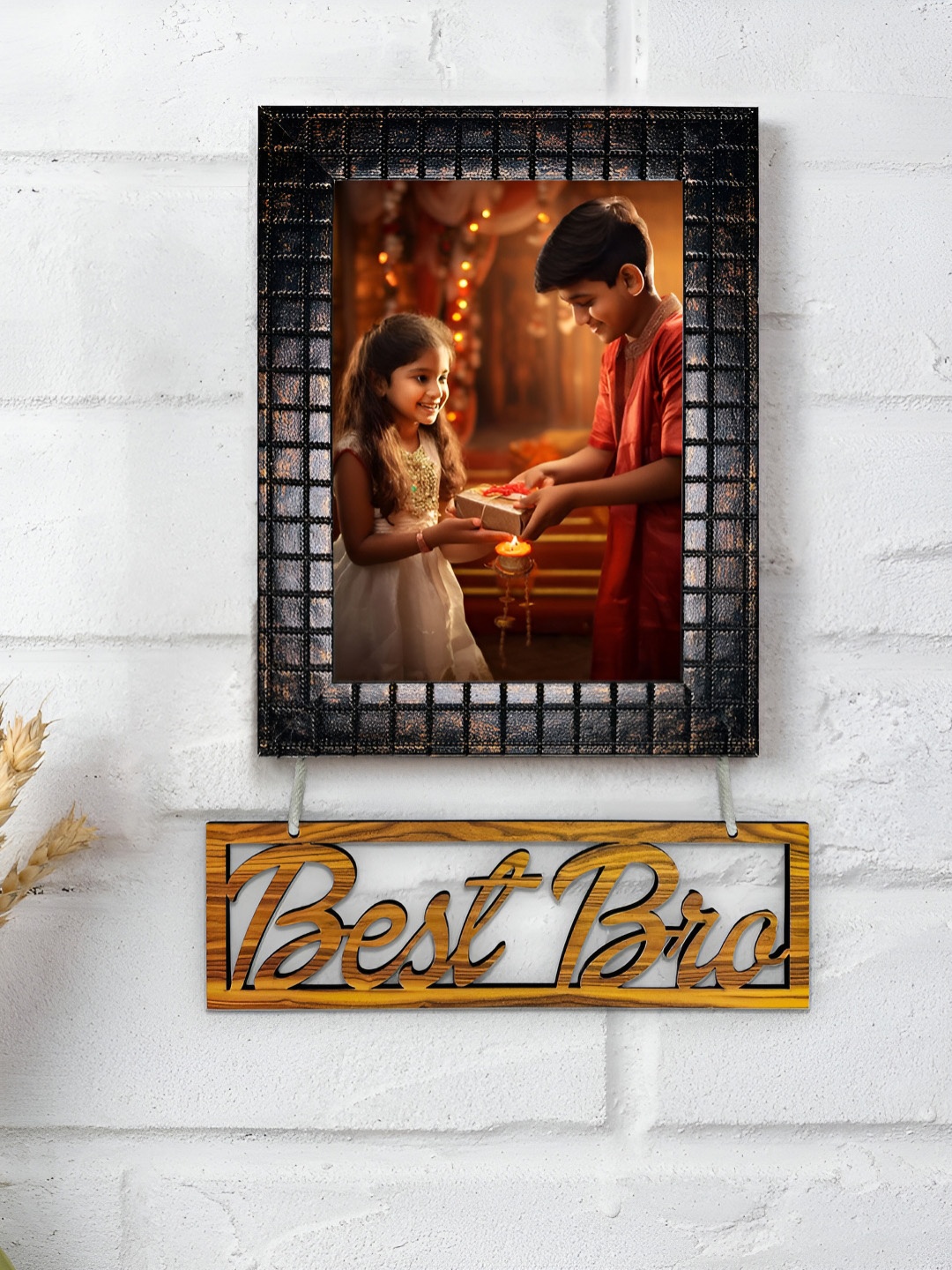 

Art Street Black & Grey Self Design 'Best Bro' Printed Wooden Wall Photo Frames