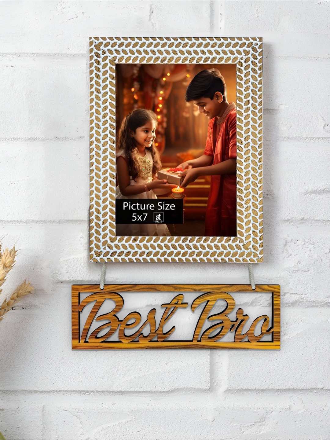 

Art Street Gold-Toned & White 'Best Bro' Self Design Printed Wooden Wall Photo Frames
