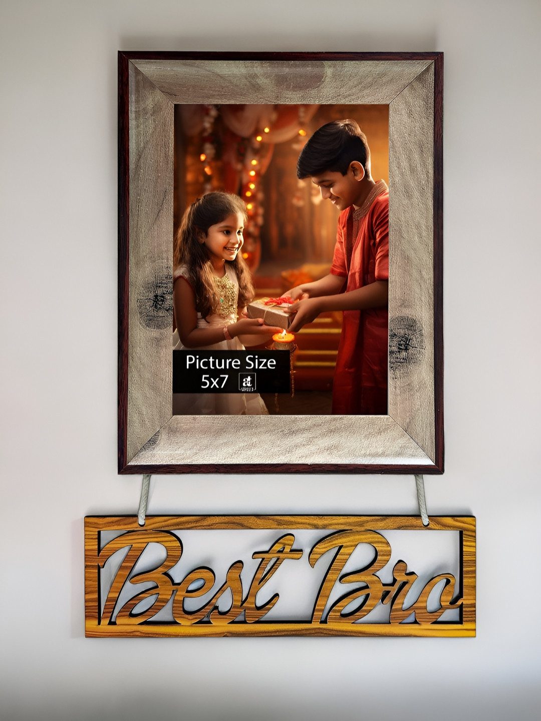 

Art Street Beige & Red Self Design 'Best Bro' Printed Wooden Wall Photo Frames