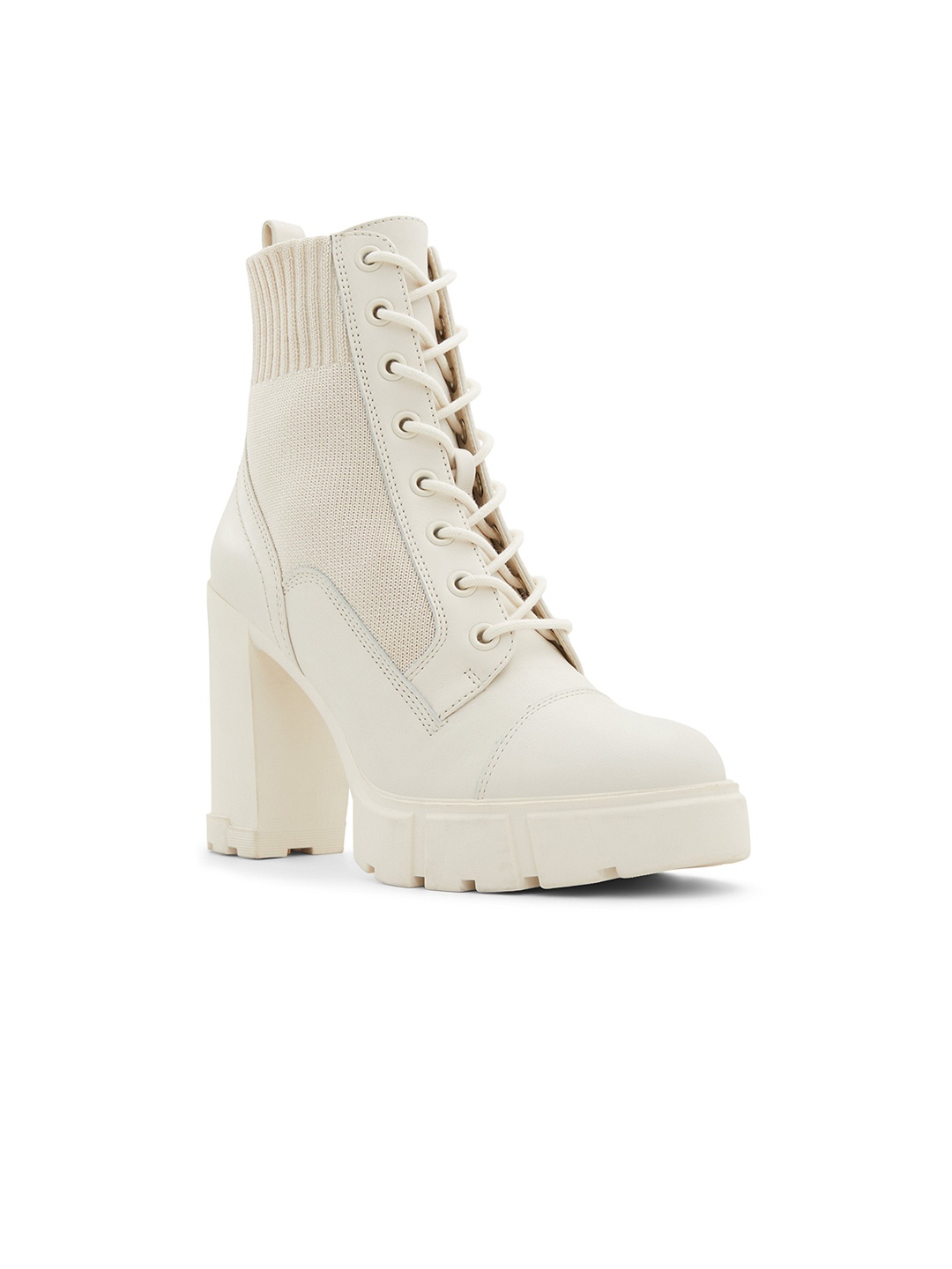 

ALDO REBEL Women Leather Block-Heel Regular Ankle Boots, White