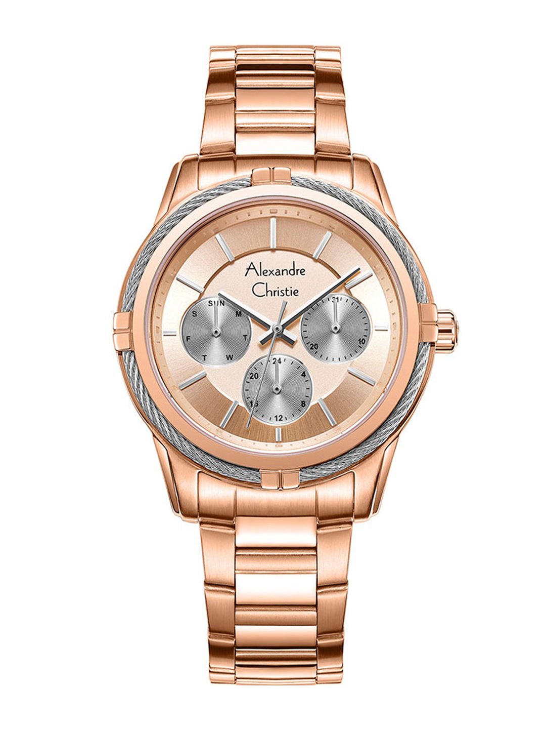 

Alexandre Christie Women Embellished Dial & Stainless Steel Bracelet Style Straps Analogue Watch, Rose gold