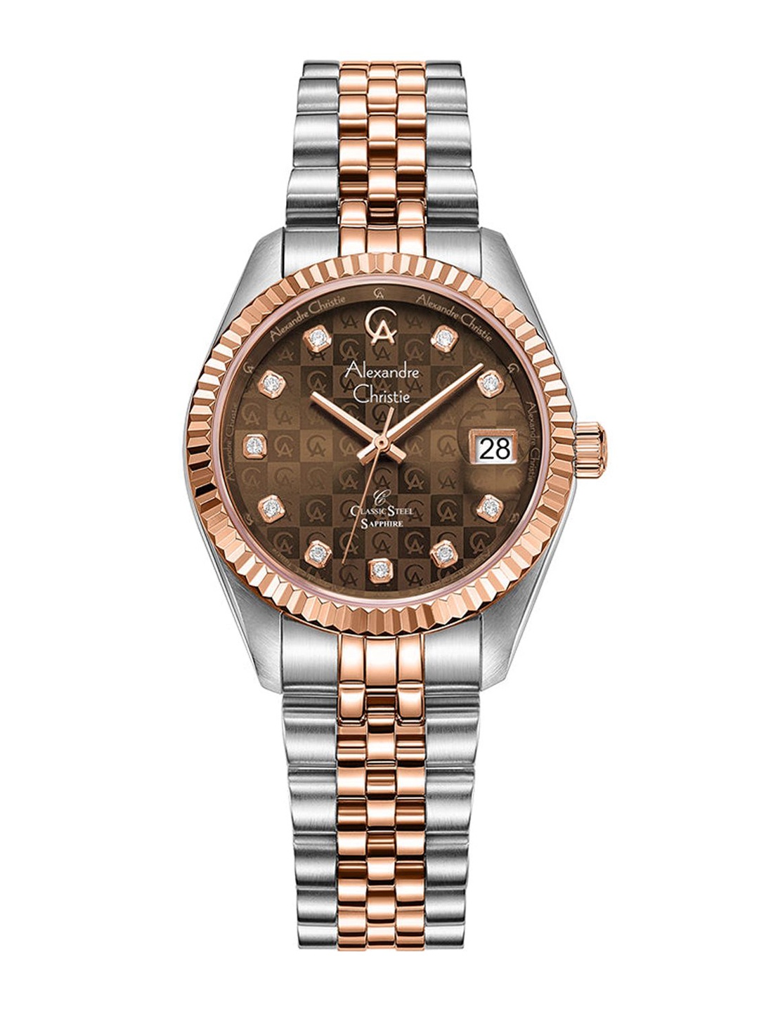 

Alexandre Christie Women Embellished Dial & Stainless Steel Bracelet Style Straps Analogue Watch, Brown