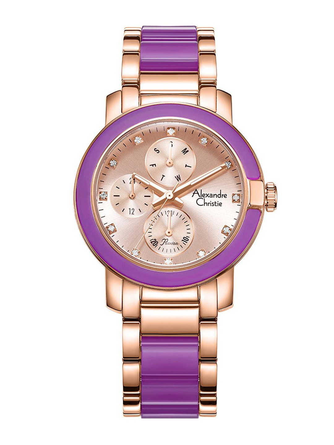 

Alexandre Christie Women Embellished Dial & Stainless Steel Bracelet Style Straps Analogue Watch, Rose gold
