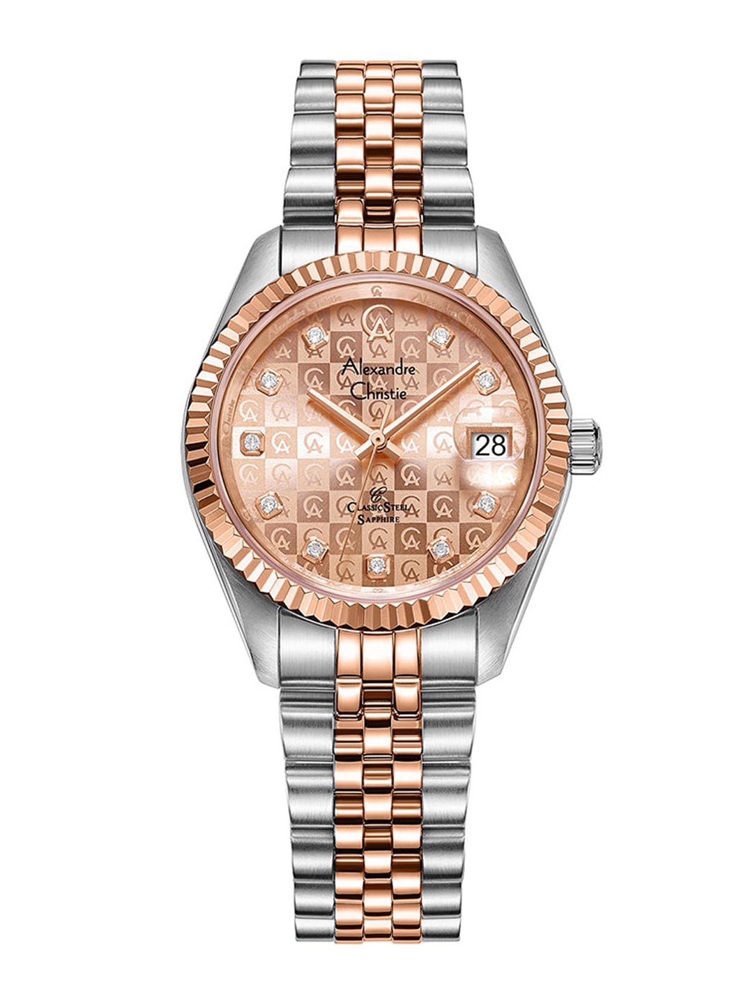 

Alexandre Christie Women Embellished Dial & Stainless Steel Bracelet Style Straps Analogue Watch, Rose gold