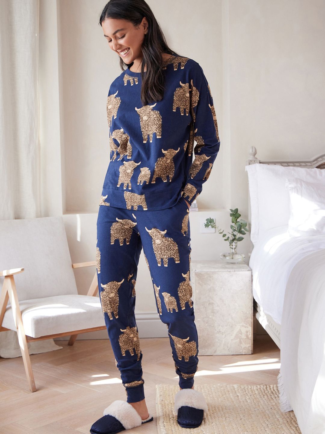 

NEXT Pure Cotton Conversational Printed Night suit, Navy blue