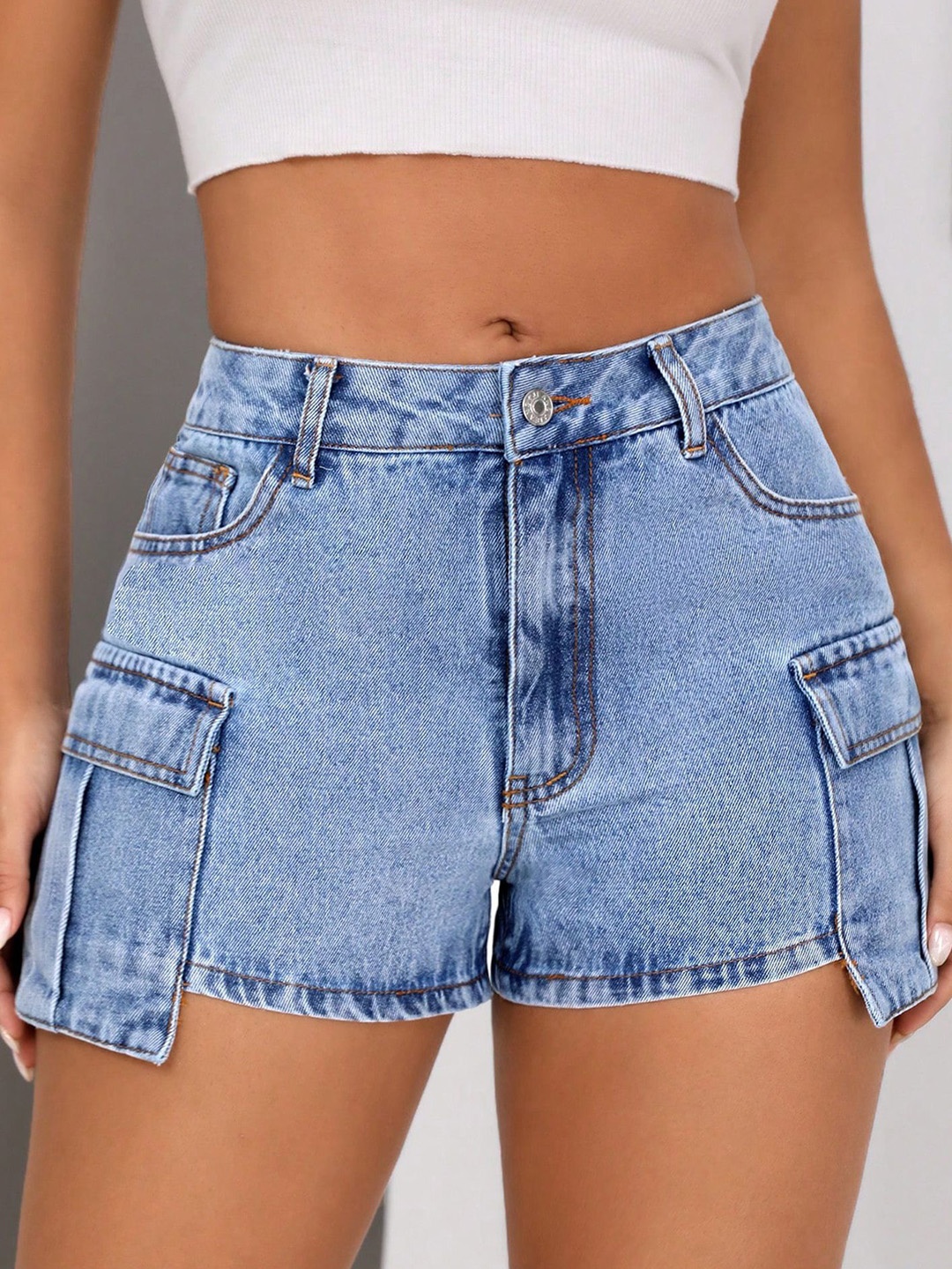 

LULU & SKY Women Washed Slim Fit Denim Shorts, Blue
