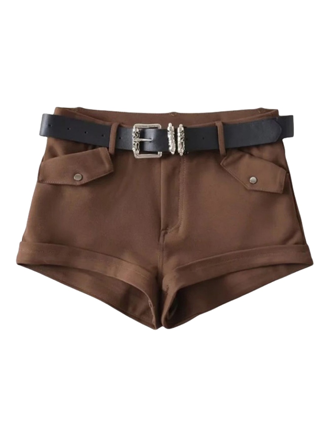 

LULU & SKY Women Slim Fit Low-Rise Shorts, Brown