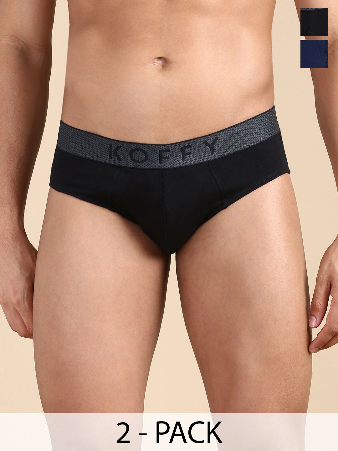 

KOFFY Men Pack Of 2 Mid Rise Briefs KOFFY_KI43_BLK_NB_2PC, Black