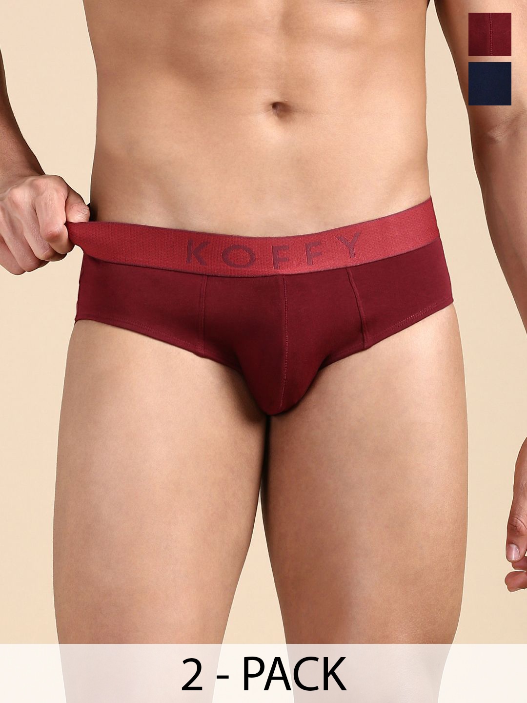 

KOFFY Pack Of 2 Mid Rise Bikini Briefs KOFFY_KI43_NB_MRN_2PC, Navy blue