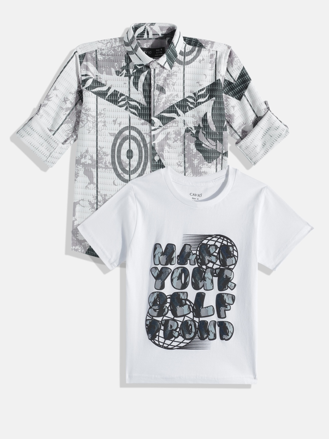 

CAVIO Boys Comfort Printed Casual Shirt & T-shirt, Grey