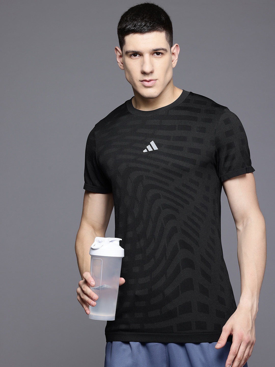 

ADIDAS Printed Seamless Gym T-shirt, Black