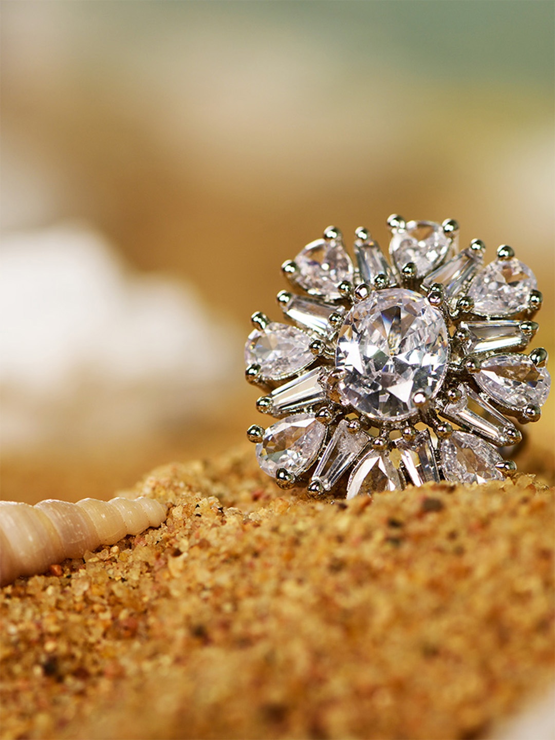 

SHARLEEZ Gold-Plated American Diamond Studded Finger Ring