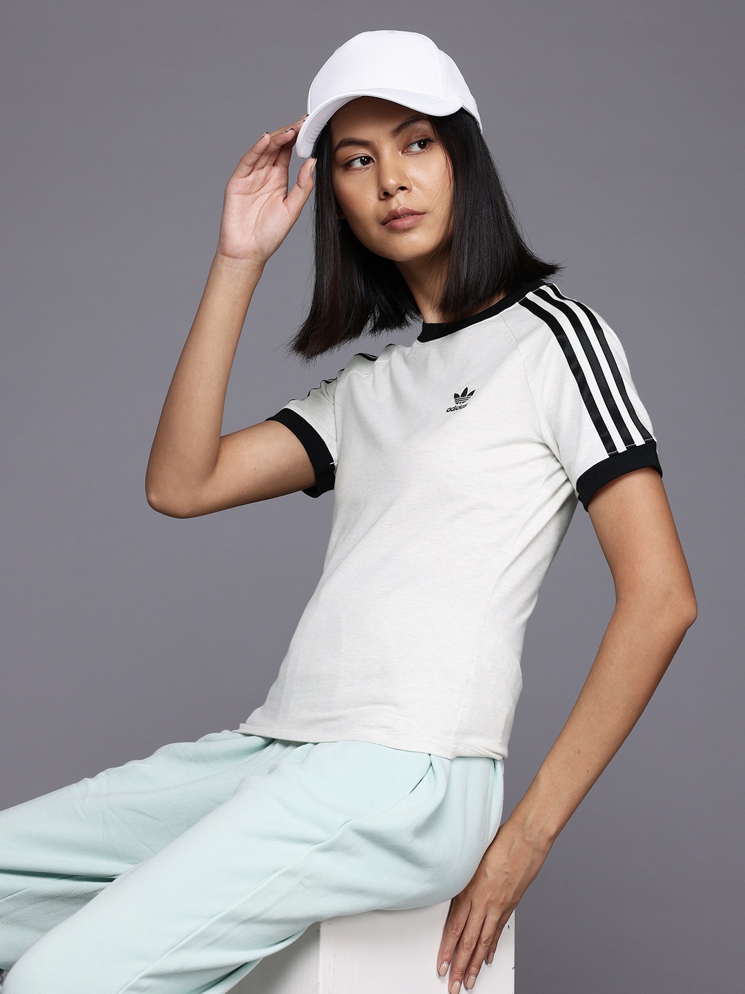 

ADIDAS Originals Melange effect 3-stripes Slim Raglan Tee, Off white