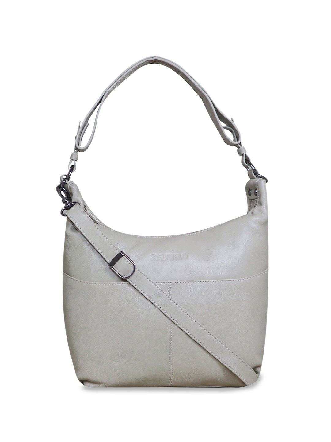 

CALFNERO Leather Structured Hobo Bag, Taupe