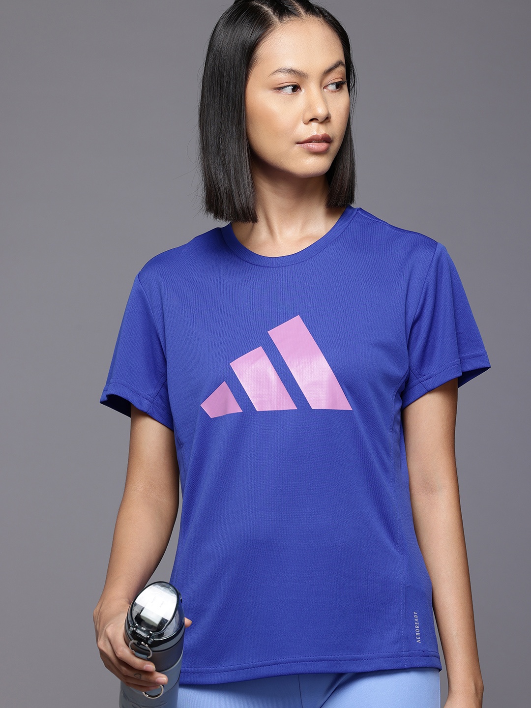 

ADIDAS Women Brand Logo Printed Run It T-shirt, Blue