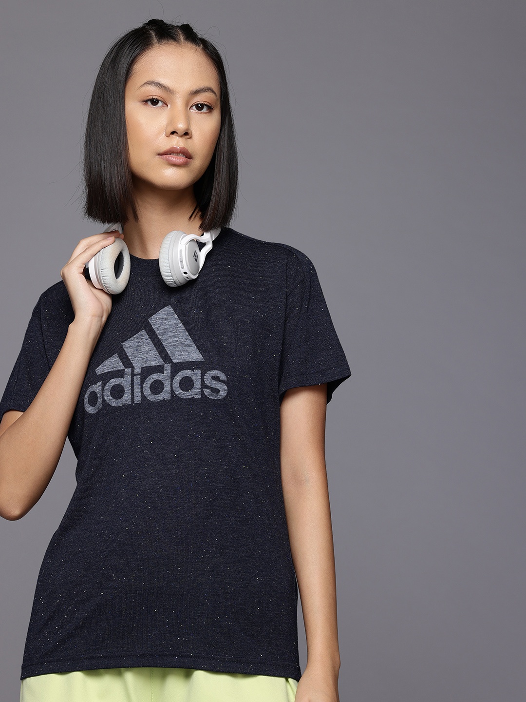 

ADIDAS Women Brand Logo Printed Speckled Winrs 3.0 T-shirt, Navy blue