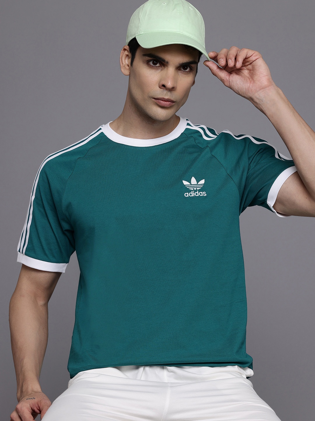 

ADIDAS Originals Pure Cotton Slim Fit 3-Stripes T-shirt, Teal