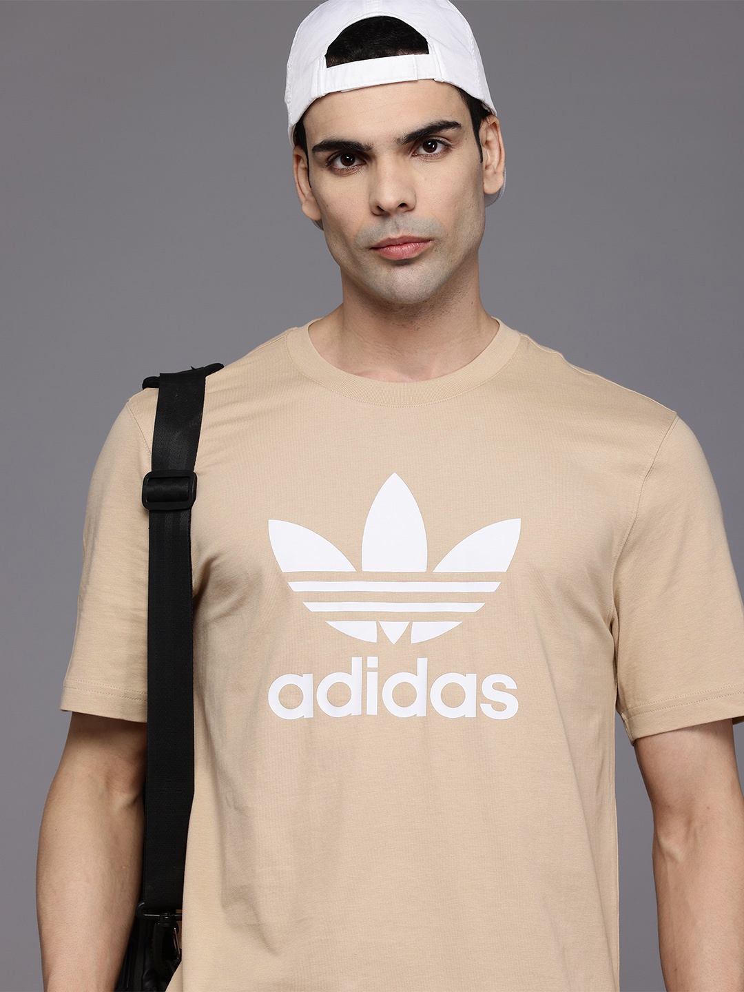

ADIDAS Originals Trefoil Brand Logo Printed Pure Cotton T-shirt, Beige