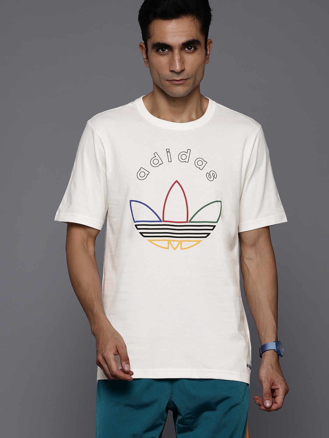 

ADIDAS Originals Printed Drop-Shoulder Sleeves Cotton T-shirt, White