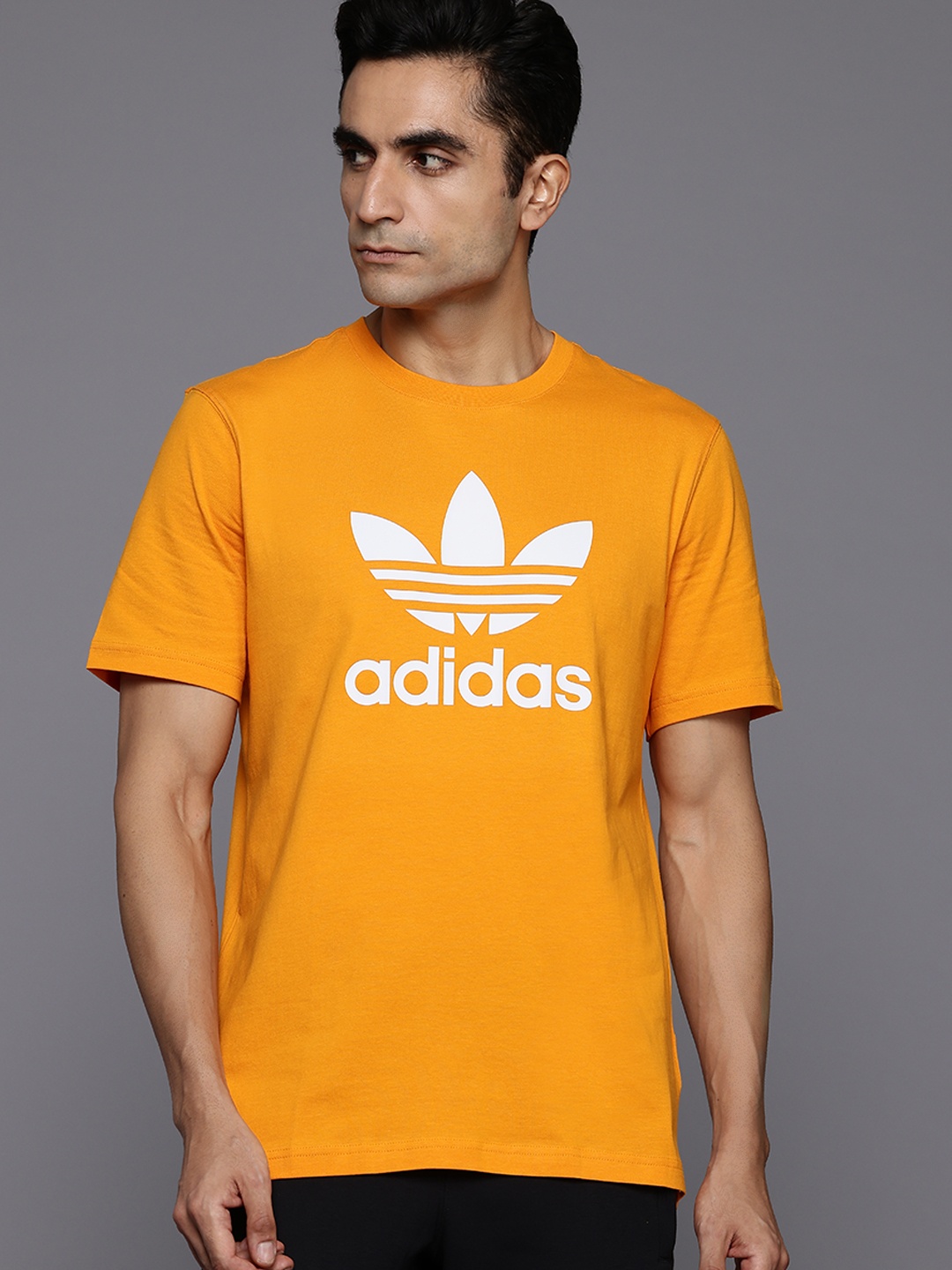 

ADIDAS Originals Brand Logo Printed Drop-Shoulder Sleeves Adicolor Trefoil T-shirt, Yellow