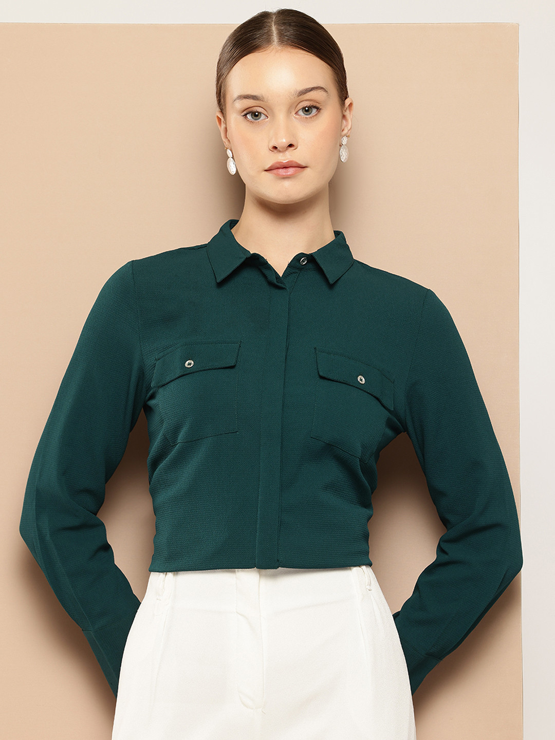 

her by invictus Solid Casual Shirt, Green