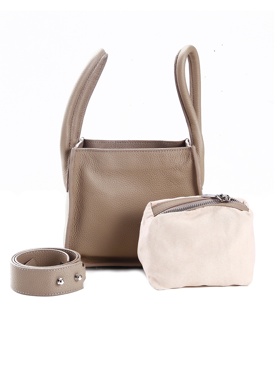

Calvadoss Leather Structured Handheld Bag with Quilted, Beige