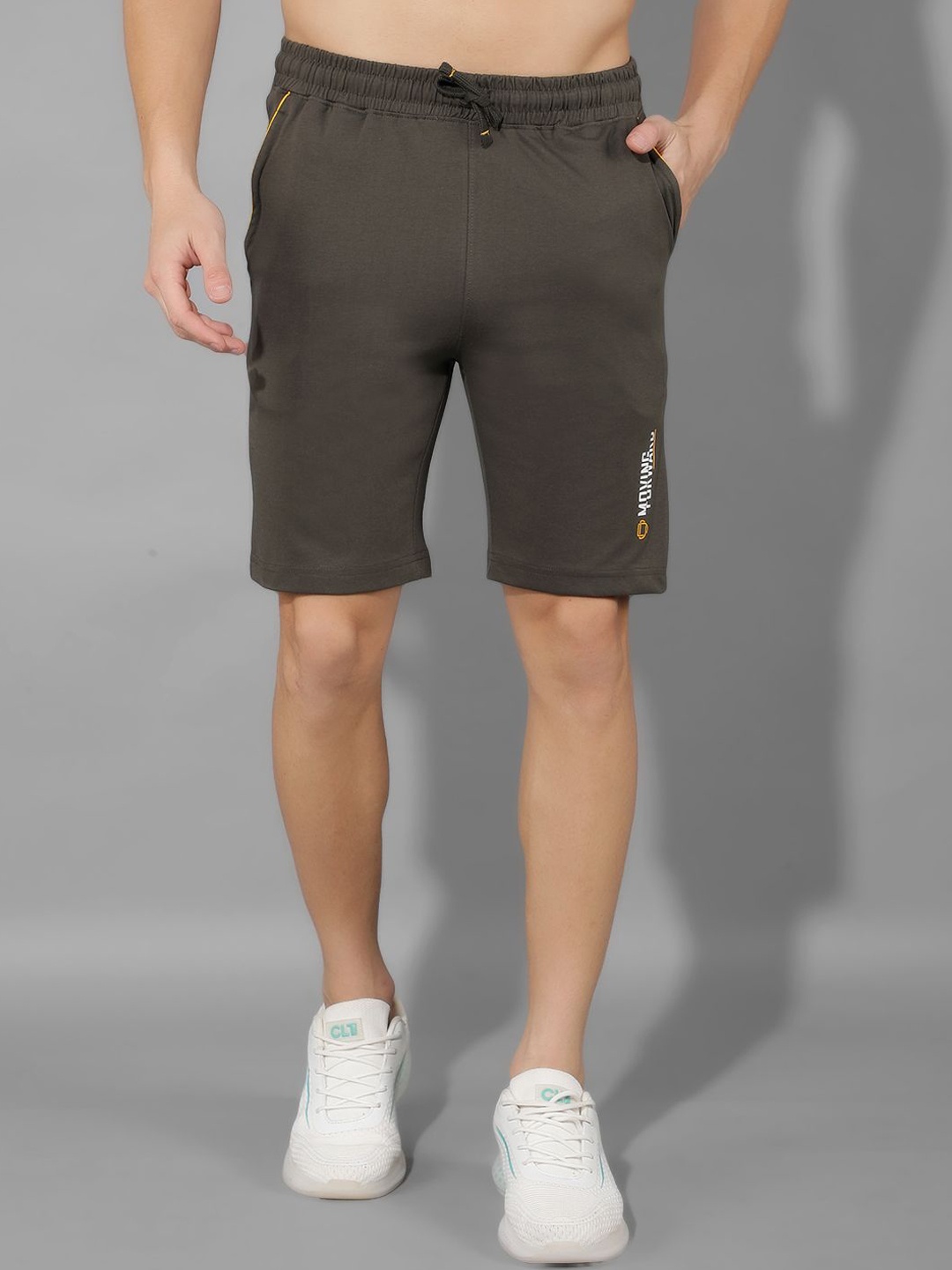 

Dollar Men Regular Fit Mid-Rise Cotton Sports Shorts, Olive