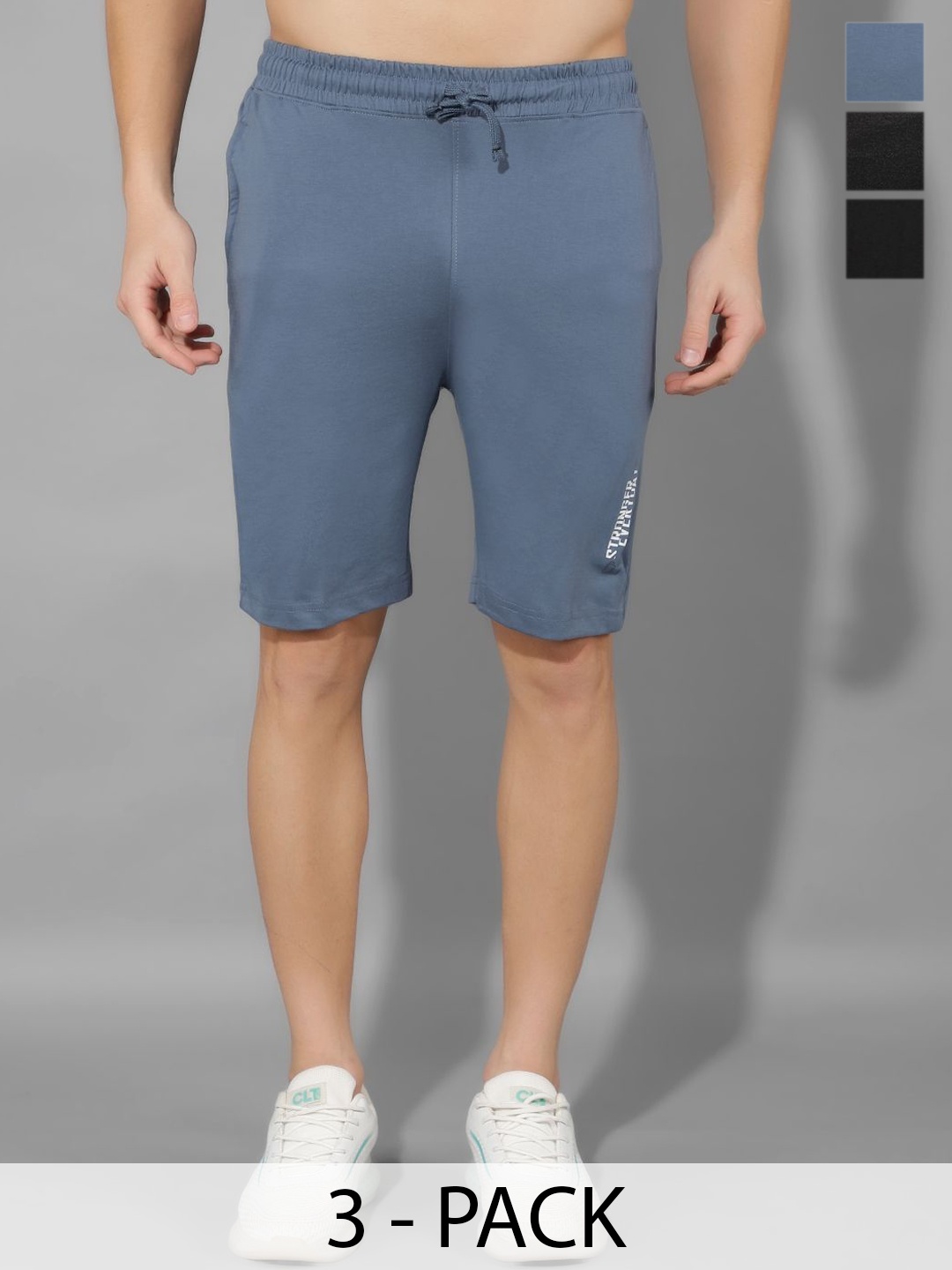 

Dollar Men Pack Of 3 Cotton Sports Shorts, Blue